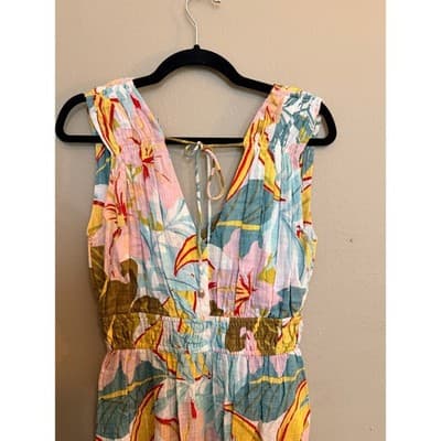Blue Island Tropical Print Midi Dress Cover Up V Neck Multicolor Medium - Thumbnail 8