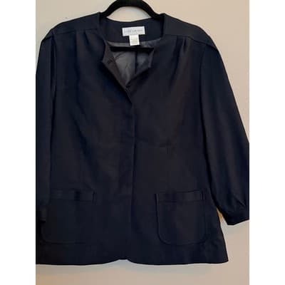 Estee Lauder Women's Collarless Design Three Quarter Sleeve Suit Jacket Black 18 - Thumbnail 2
