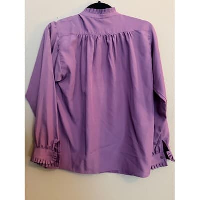 Debut Vintage Style Button Down Ruffled Collar Gathered Detailing Top Purple 12 - Thumbnail 10