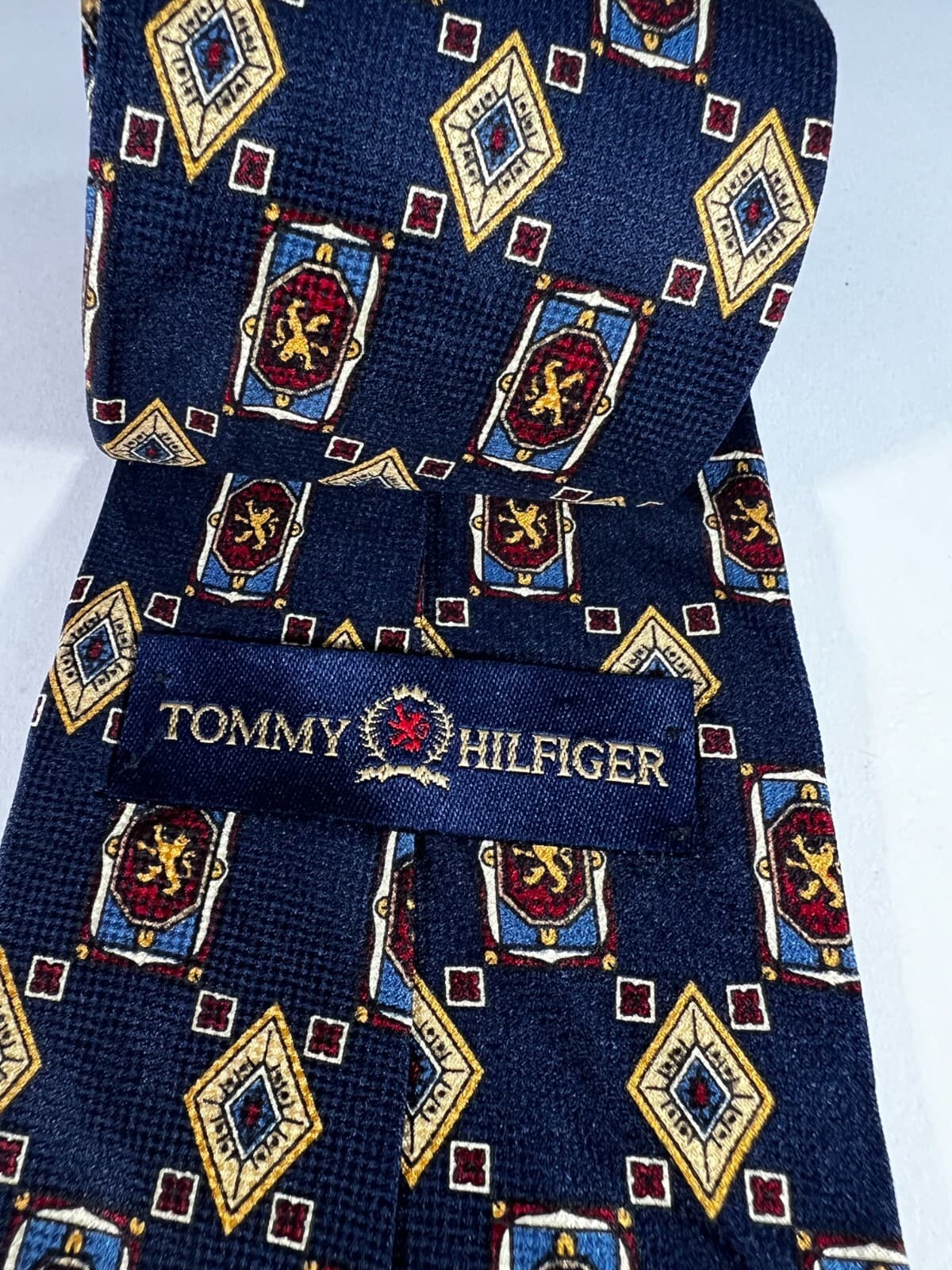 Tommy Hilfiger Necktie 100% Italian Silk Lion Crest Blue Tie - Thumbnail 16