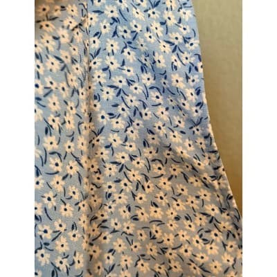 H&M Floral Smocked Ruched Off Shoulder Long Balloon Sleeves Crop Top Blue S - Thumbnail 5