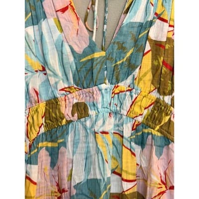 Blue Island Tropical Print Midi Dress Cover Up V Neck Multicolor Medium - Thumbnail 5