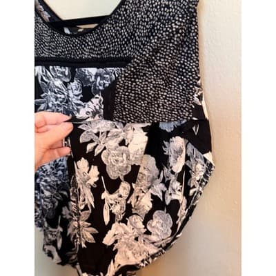H&M Women's Floral Blouse Oversized Relaxed Short Sleeve Top Black White XS - Thumbnail 12