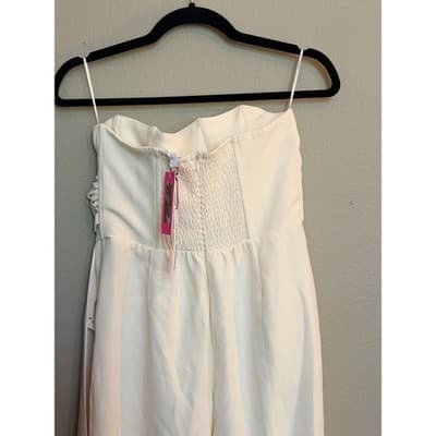 Steve Madden Satin Strapless Drape Sash Cropped Jumpsuit Cream S - Thumbnail 11