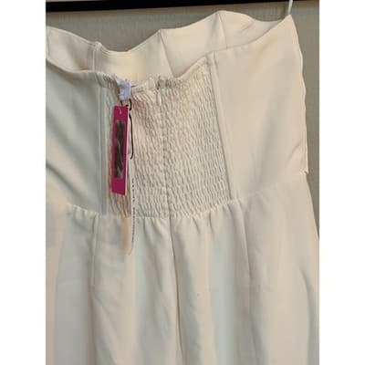 Steve Madden Satin Strapless Drape Sash Cropped Jumpsuit Cream S - Thumbnail 12