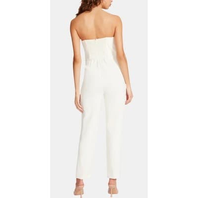 Steve Madden Satin Strapless Drape Sash Cropped Jumpsuit Cream S - Thumbnail 3
