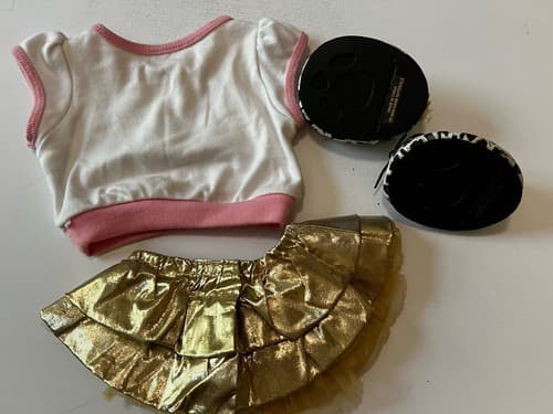 Build A Bear Vintage Cutie Shirt Gold Ruffle Skirt Shoes Rare Teddy Clothes BABW - Thumbnail 6