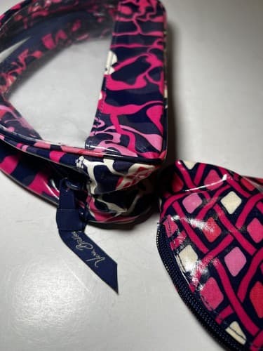 VERA BRADLEY Hot Pink Fuchsia Navy White Vinyl Plastic Cosmetic Bag Set Of 2 - Thumbnail 8