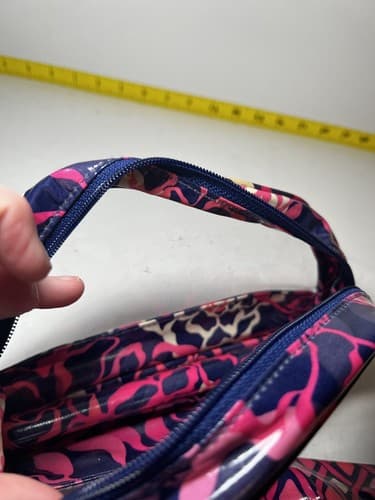 VERA BRADLEY Hot Pink Fuchsia Navy White Vinyl Plastic Cosmetic Bag Set Of 2 - Thumbnail 6