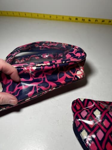 VERA BRADLEY Hot Pink Fuchsia Navy White Vinyl Plastic Cosmetic Bag Set Of 2 - Thumbnail 7