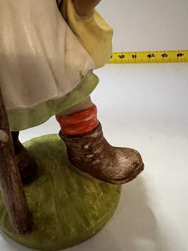 Hummel Type SIGNED Figurine of Girl with Walking Stick and Basket Flowers Large - Thumbnail 18
