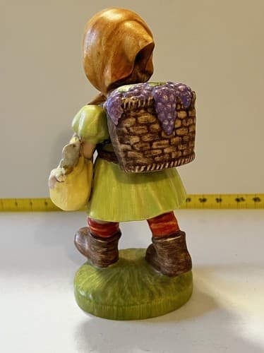 Hummel Type SIGNED Figurine of Girl with Walking Stick and Basket Flowers Large - Thumbnail 5