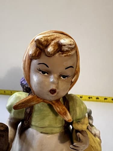 Hummel Type SIGNED Figurine of Girl with Walking Stick and Basket Flowers Large - Thumbnail 12