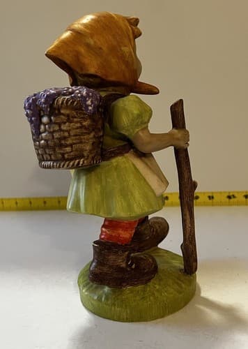 Hummel Type SIGNED Figurine of Girl with Walking Stick and Basket Flowers Large - Thumbnail 22