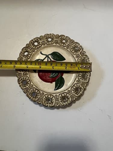 Apple Hand Painted Decorative Plate Vintage 6” Round Lacy Look 504 On Back - Thumbnail 7