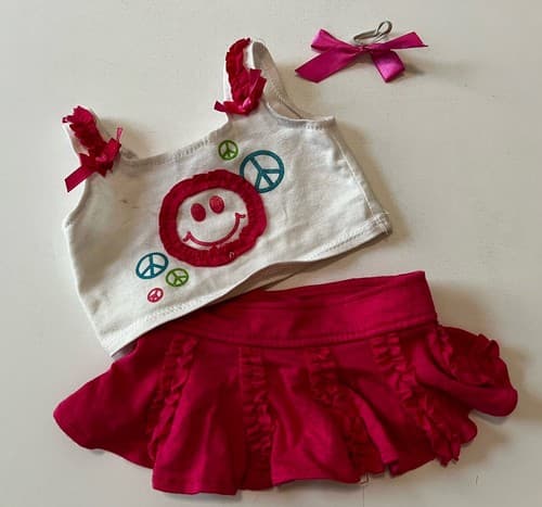 Build A Bear Vintage White Hot Pink Fuchsia Outfit Skirt Rare Teddy Clothes BABW - Thumbnail 8