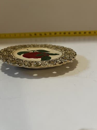 Apple Hand Painted Decorative Plate Vintage 6” Round Lacy Look 504 On Back - Thumbnail 8