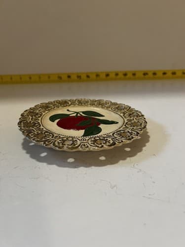 Apple Hand Painted Decorative Plate Vintage 6” Round Lacy Look 504 On Back - Thumbnail 3