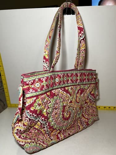 VERA BRADLEY Hot Pink Fuchsia Green Paisley Quilted Tote Shoulder Bag Purse - Thumbnail 2