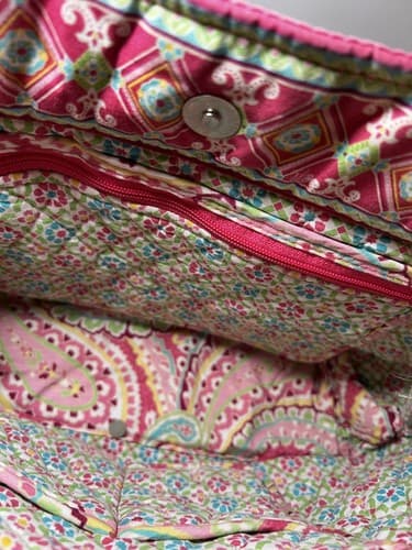 VERA BRADLEY Hot Pink Fuchsia Green Paisley Quilted Tote Shoulder Bag Purse - Thumbnail 8