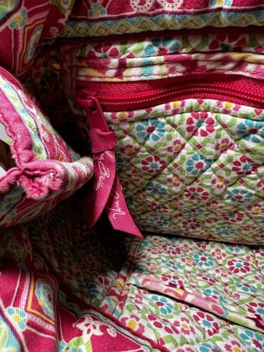 VERA BRADLEY Hot Pink Fuchsia Green Paisley Quilted Tote Shoulder Bag Purse - Thumbnail 7