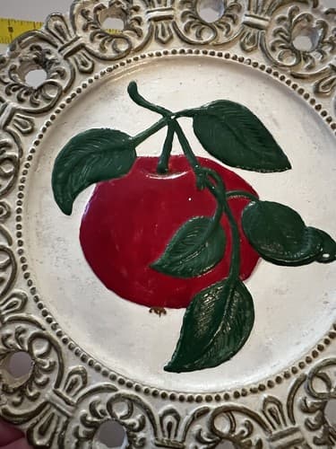 Apple Hand Painted Decorative Plate Vintage 6” Round Lacy Look 504 On Back - Thumbnail 5