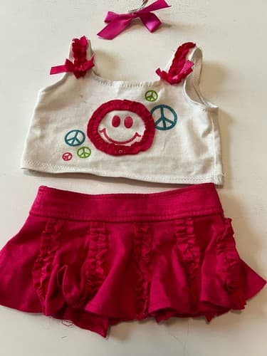 Build A Bear Vintage White Hot Pink Fuchsia Outfit Skirt Rare Teddy Clothes BABW - Thumbnail 7