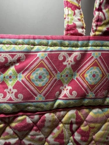 VERA BRADLEY Hot Pink Fuchsia Green Paisley Quilted Tote Shoulder Bag Purse - Thumbnail 10