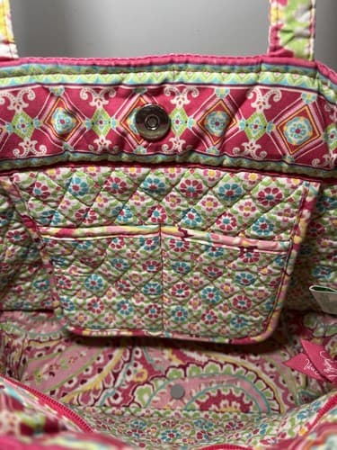 VERA BRADLEY Hot Pink Fuchsia Green Paisley Quilted Tote Shoulder Bag Purse - Thumbnail 9