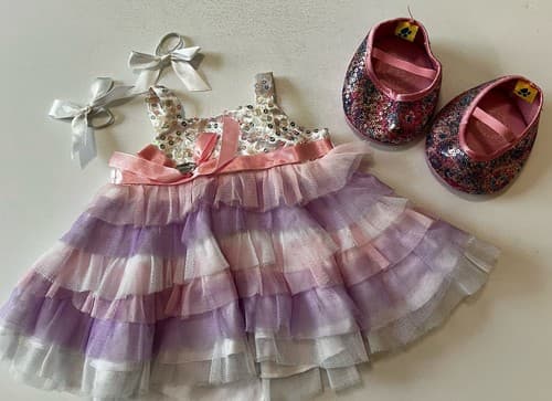Build A Bear Vintage Ruffle Party Dress Sequin Shoes Set Rare Teddy Clothes BABW