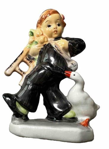 Vintage Antique Friedel Ges. Gesch Handbemalt Germany Boy Goose Figurine Figure - Thumbnail 3