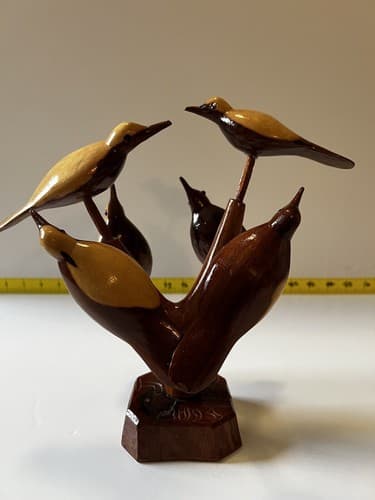 Folk Art Wood Carved Birds on a Tree Vintage Early 20th Century Sculpture Retro - Thumbnail 6