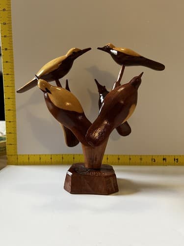 Folk Art Wood Carved Birds on a Tree Vintage Early 20th Century Sculpture Retro - Thumbnail 17
