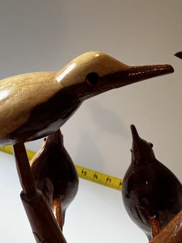 Folk Art Wood Carved Birds on a Tree Vintage Early 20th Century Sculpture Retro - Thumbnail 11