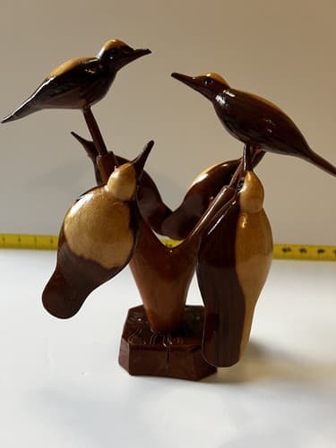 Folk Art Wood Carved Birds on a Tree Vintage Early 20th Century Sculpture Retro - Thumbnail 2