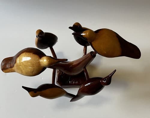 Folk Art Wood Carved Birds on a Tree Vintage Early 20th Century Sculpture Retro - Thumbnail 7