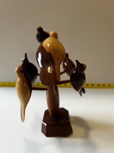 Folk Art Wood Carved Birds on a Tree Vintage Early 20th Century Sculpture Retro - Thumbnail 4