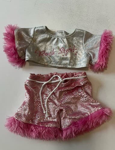 Build A Bear Vintage Rock Star Sequin Furry Trim Silver Rare Teddy Clothes BABW - Thumbnail 2