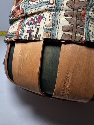 Vintage Wooden Basket Bent Wood Handle Cloth Lined Harvest Nailed Bottom - Thumbnail 15