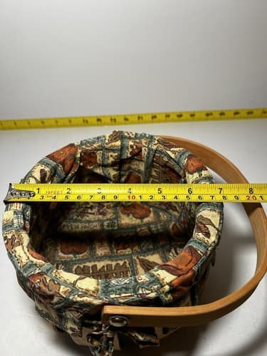 Vintage Wooden Basket Bent Wood Handle Cloth Lined Harvest Nailed Bottom - Thumbnail 13