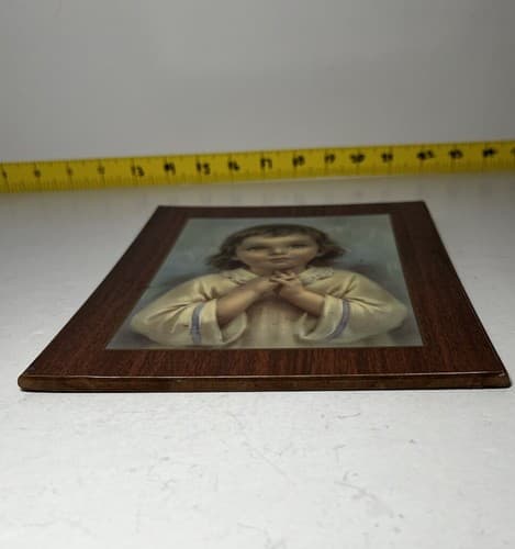Vintage Praying Child Wooden Lithograph On Wood Little Girl ART PRINT Prayer - Thumbnail 5