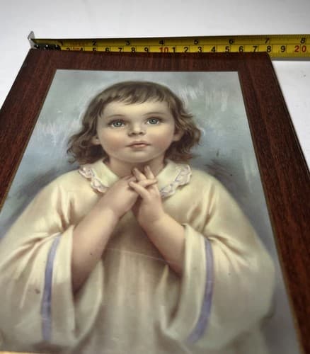Vintage Praying Child Wooden Lithograph On Wood Little Girl ART PRINT Prayer - Thumbnail 7