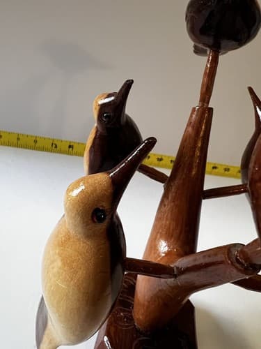 Folk Art Wood Carved Birds on a Tree Vintage Early 20th Century Sculpture Retro - Thumbnail 13