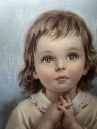 Vintage Praying Child Wooden Lithograph On Wood Little Girl ART PRINT Prayer - Thumbnail 9