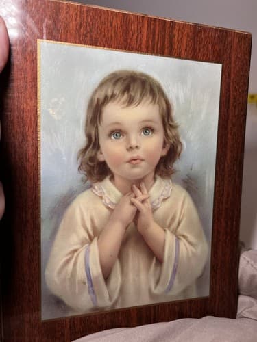 Vintage Praying Child Wooden Lithograph On Wood Little Girl ART PRINT Prayer - Thumbnail 12