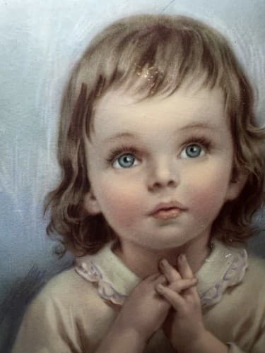 Vintage Praying Child Wooden Lithograph On Wood Little Girl ART PRINT Prayer - Thumbnail 10