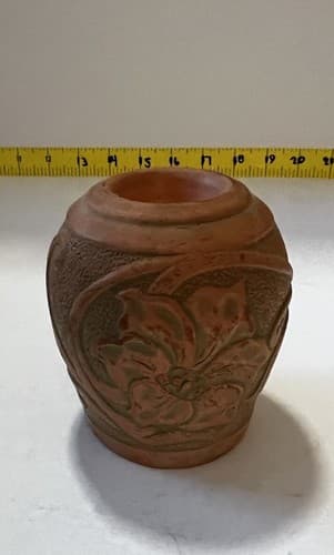Pate & Bass Terracotta Vase Vintage 1992 Decorative Art Pottery Clay Votive Rare - Thumbnail 2