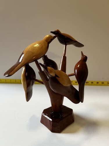 Folk Art Wood Carved Birds on a Tree Vintage Early 20th Century Sculpture Retro - Thumbnail 5