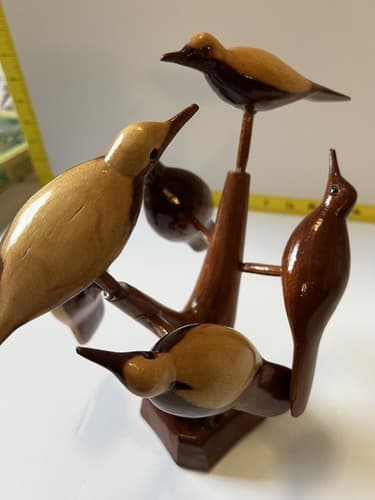 Folk Art Wood Carved Birds on a Tree Vintage Early 20th Century Sculpture Retro - Thumbnail 16