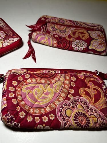 VERA BRADLEY Hot Pink Orange Yellow Paisley Quilted Set 3pc Wallet Bag Set - Thumbnail 2